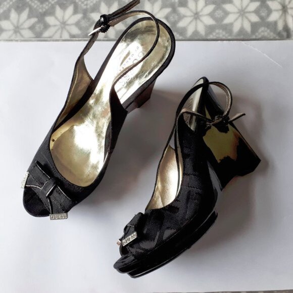Guess black fabric open back wedge sandal shoe 6 - Picture 3 of 14
